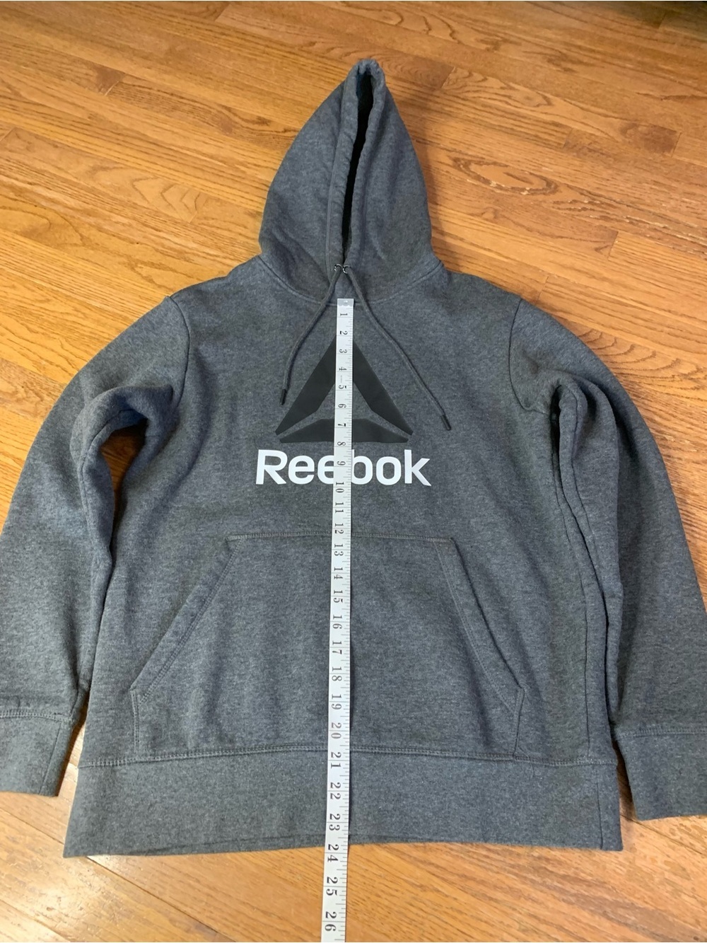 Reebok Men’s Heathered Grey Delta Logo Pullover Fleece Hoodie - Size Medium - Picture 5 of 7